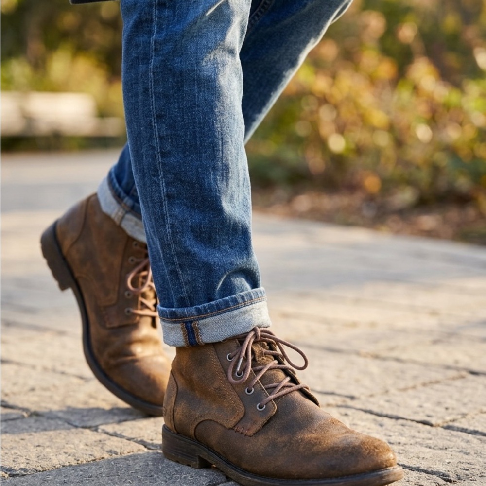 Skechers Men's Brown Leather Lace-Up Boots - Classic Casual Work Boot Men’s 10.5
